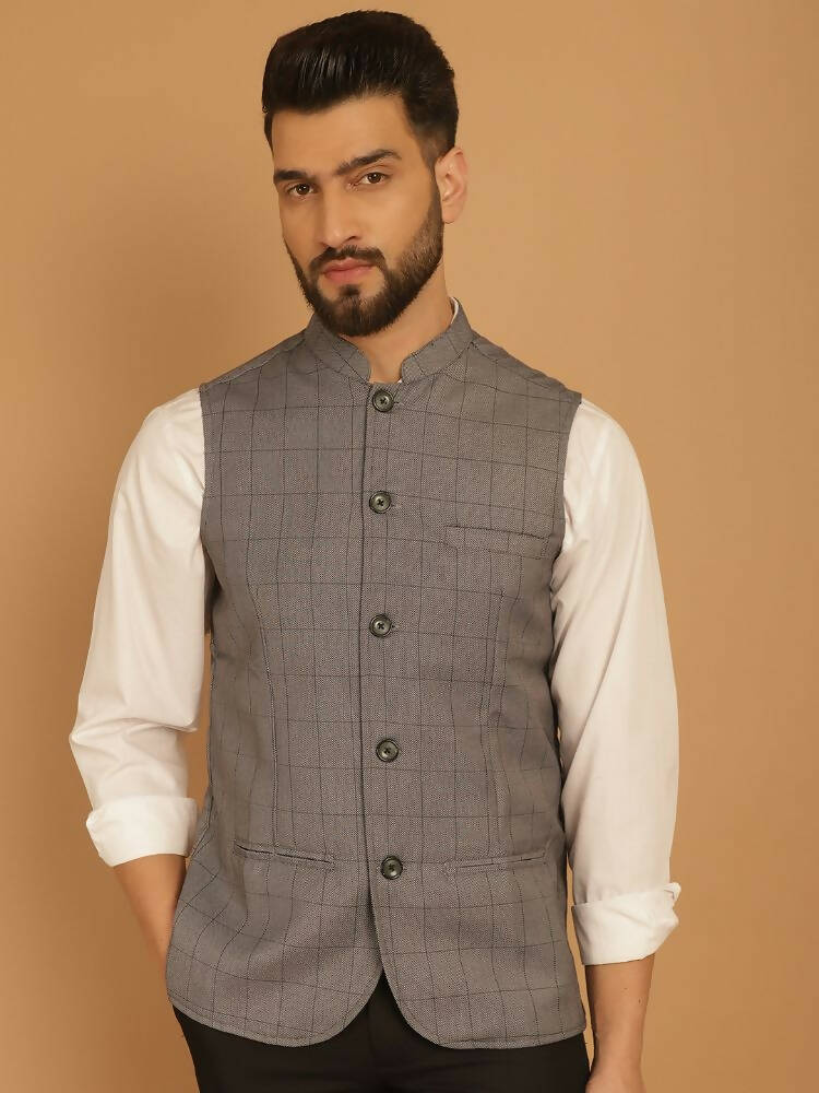 Even Apparels Nehru Jacket With Welt Pockets - Grey - Distacart