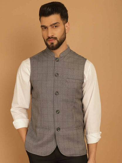 Even Apparels Nehru Jacket With Welt Pockets - Grey - Distacart
