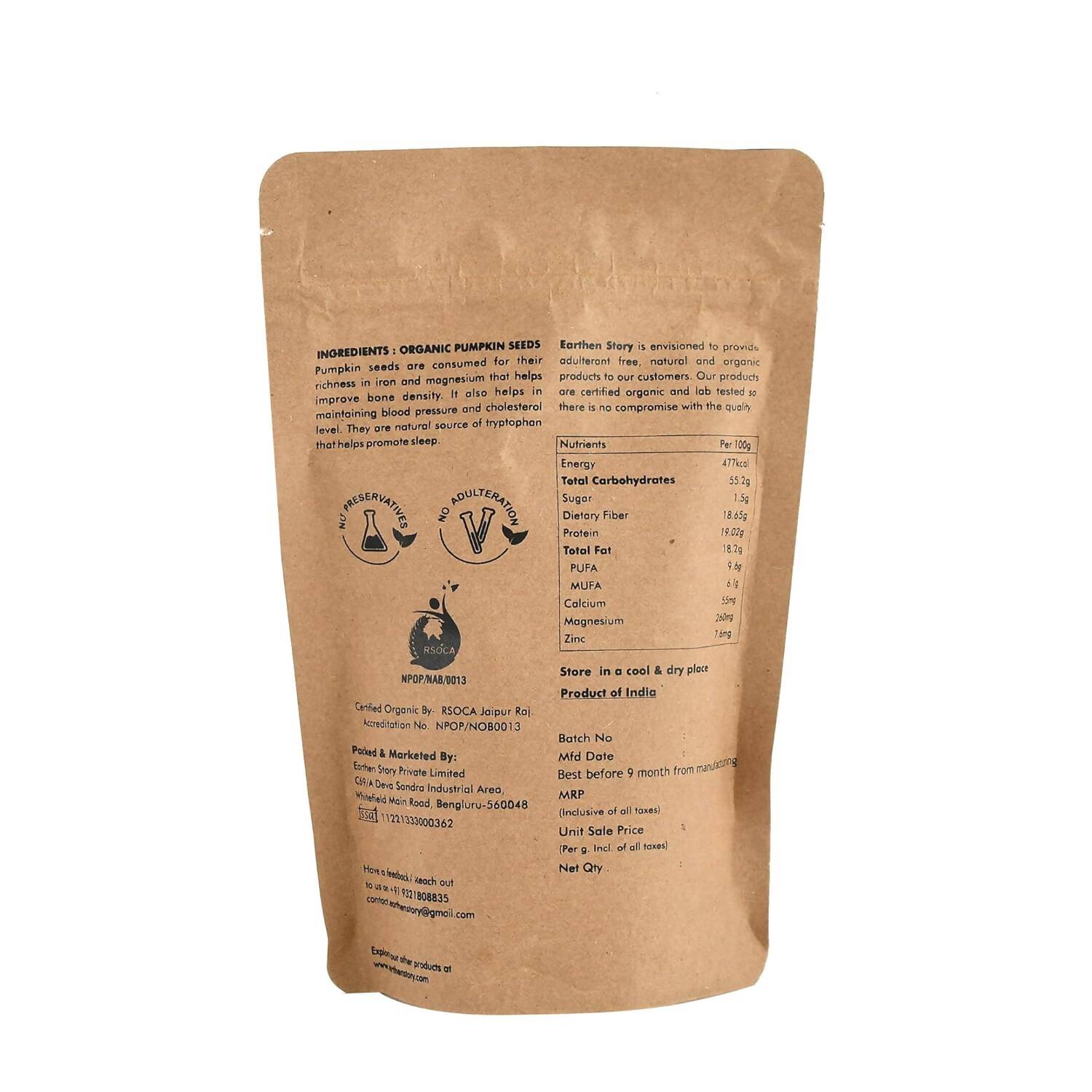 Earthen Story Certified Organic Raw Pumpkin Seeds - Distacart