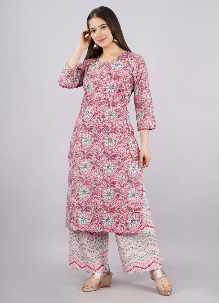 Vamika Printed Cotton Pink Party Wear/Casual Wear Kurta Set/Suit - Distacart