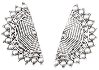 Silver-Plated Alloy Oxidised Designer Half Moon Earrings - The Pari - Distacart