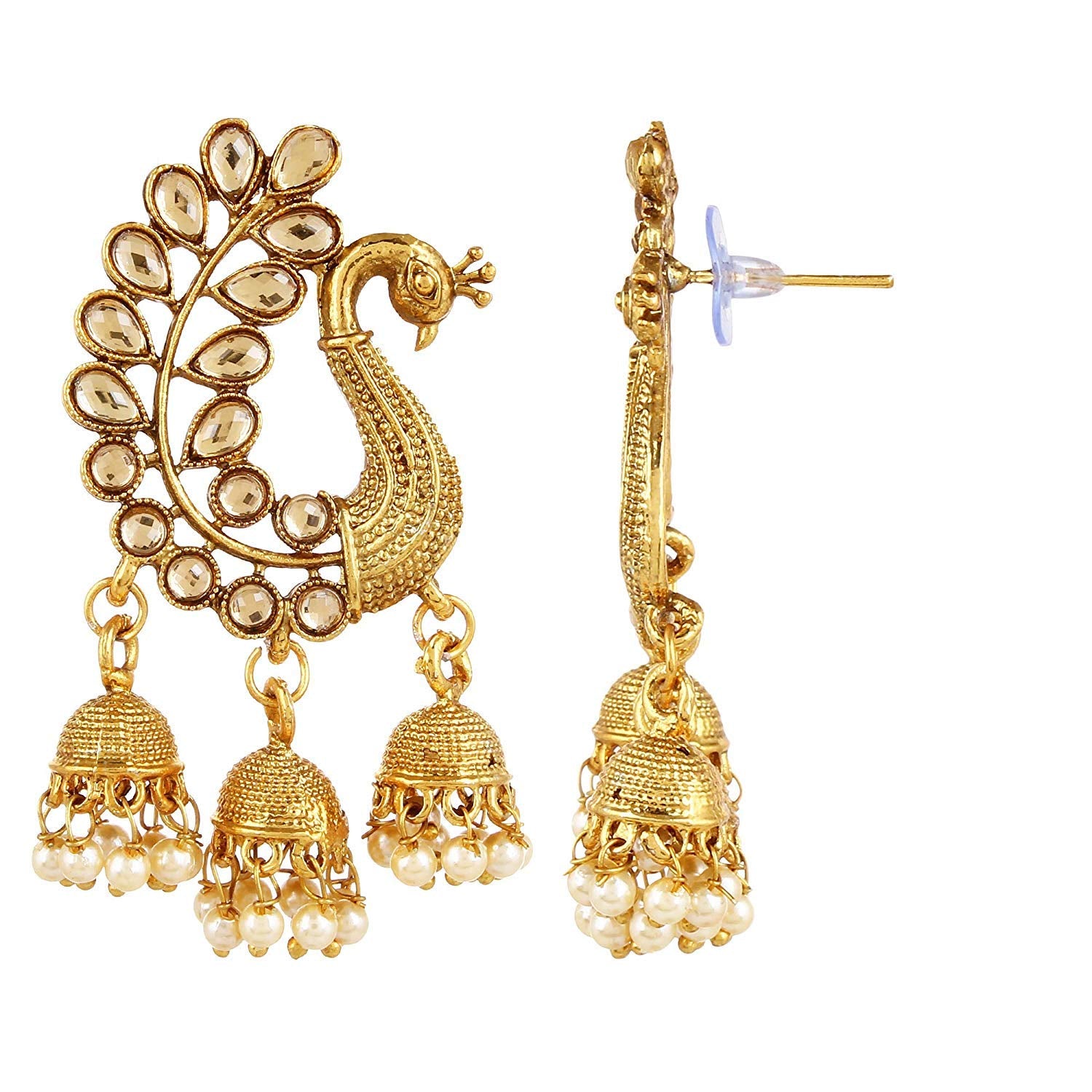 Gold-Plated Alloy Golden Peacock Earrings - The Pari - Distacart