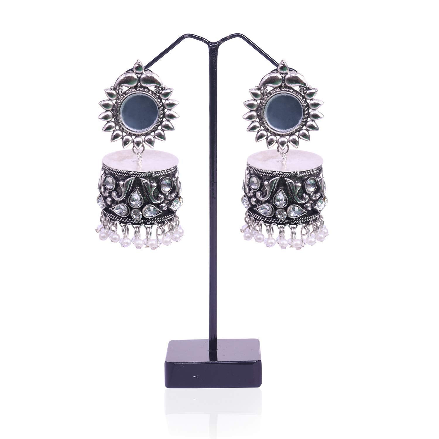 Rhodium-Plated Alloy Silver Plated Mirror Jhumki Earring - The Pari - Distacart