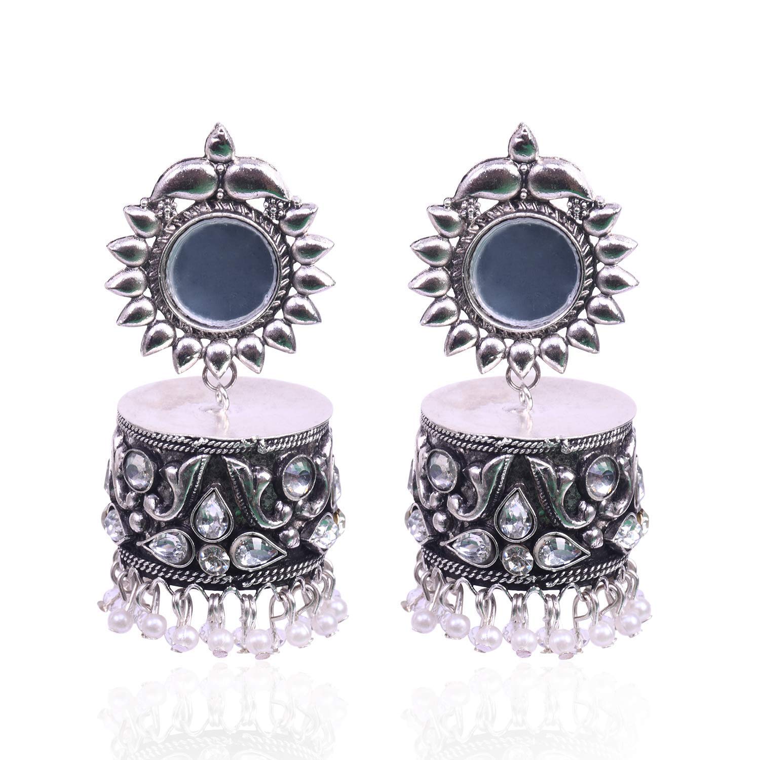 Rhodium-Plated Alloy Silver Plated Mirror Jhumki Earring - The Pari - Distacart