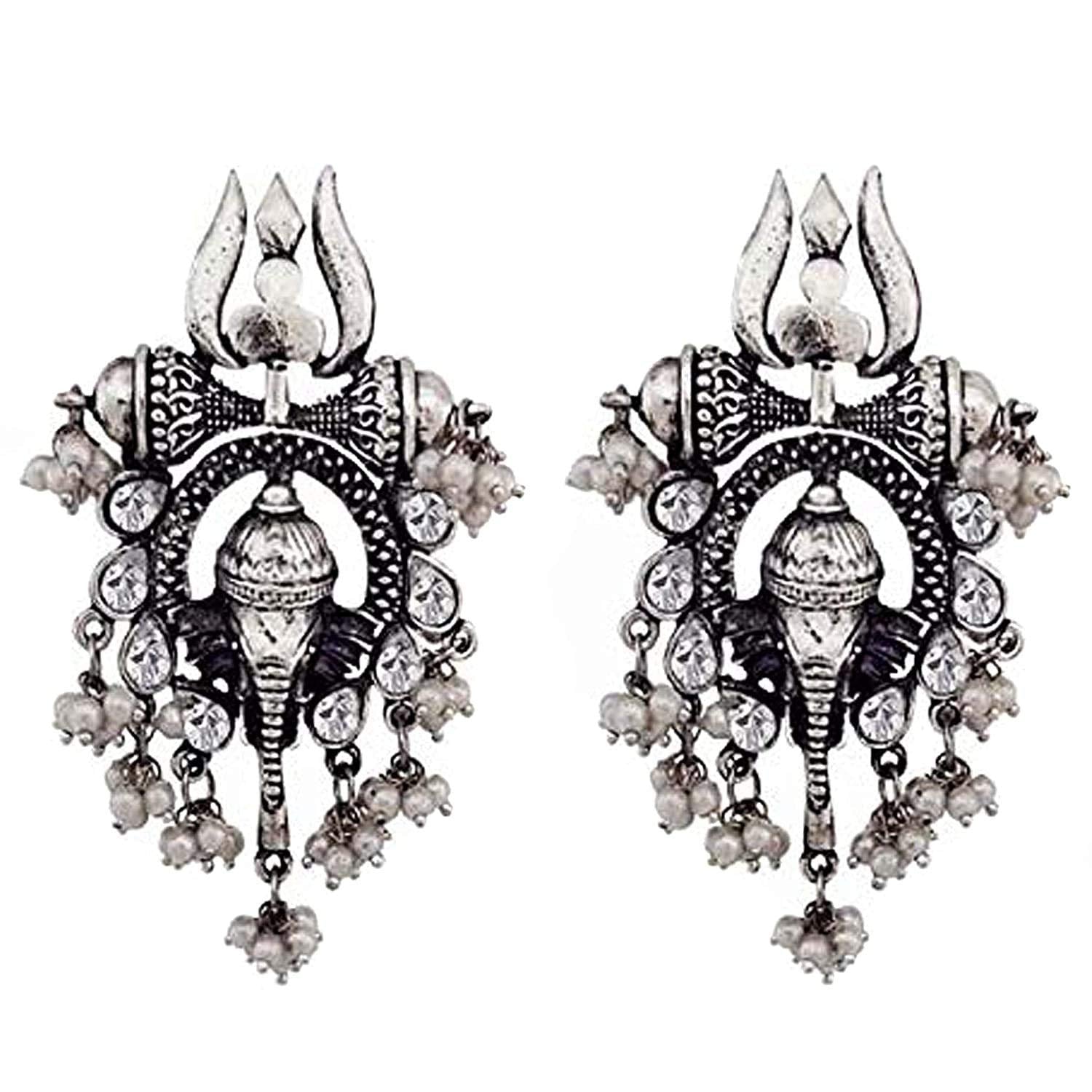 Rhodium-Plated Alloy Ganesh Ji Shaped Silver Earrings - The Pari - Distacart