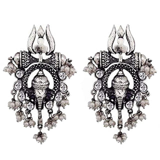 Rhodium-Plated Alloy Ganesh Ji Shaped Silver Earrings - The Pari - Distacart