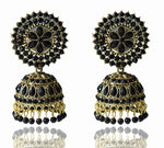 Thumbnail for Gold-Plated Alloy Black Rhinestones Studded Jhumki Earrings - The Pari - Distacart