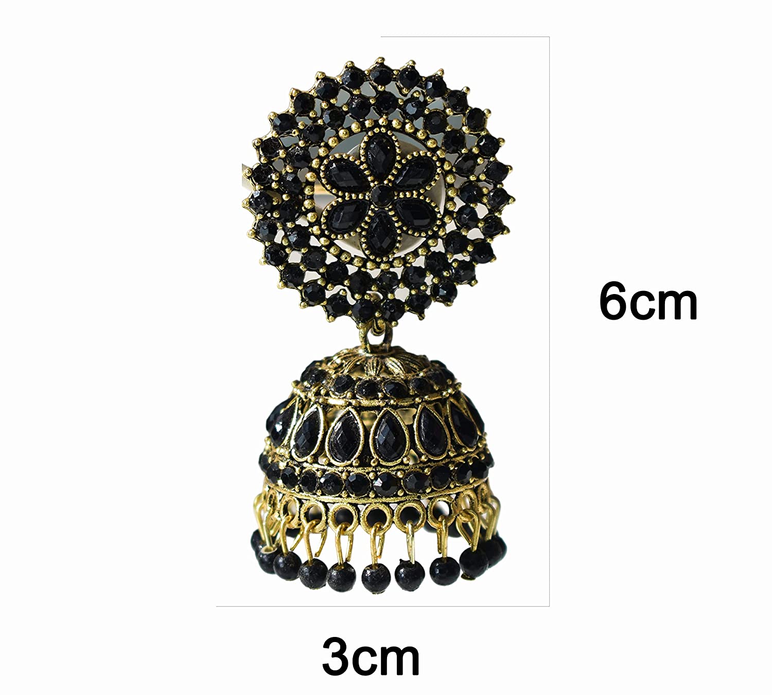 Gold-Plated Alloy Black Rhinestones Studded Jhumki Earrings - The Pari - Distacart