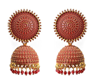 Gold-Plated Alloy Red Sun Shaped Jhumka Earrings - The Pari - Distacart