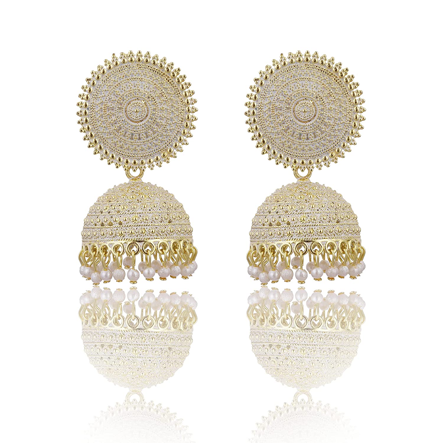 Gold-Plated Alloy White Sun Shaped Jhumka Earrings - The Pari - Distacart