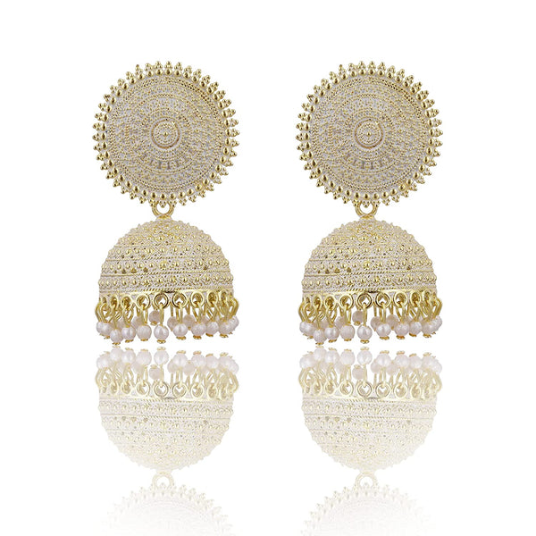 Gold-Plated Alloy White Sun Shaped Jhumka Earrings - The Pari - Distacart