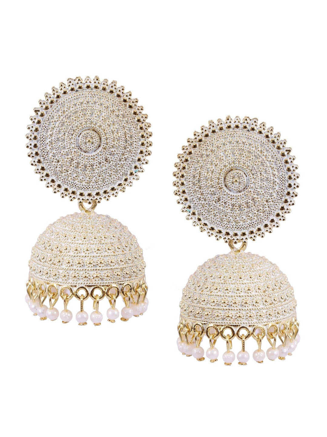 Gold-Plated Alloy White Sun Shaped Jhumka Earrings - The Pari - Distacart
