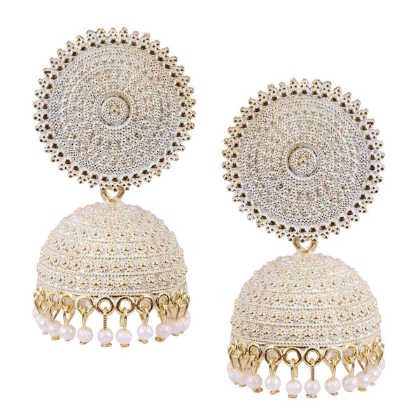 Gold-Plated Alloy White Sun Shaped Jhumka Earrings - The Pari - Distacart