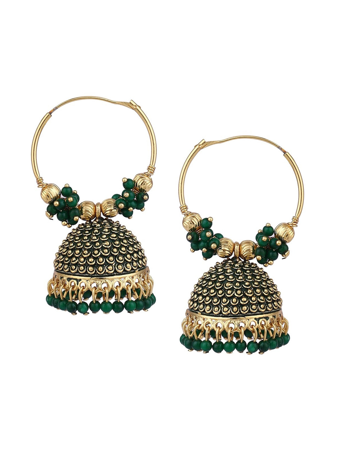 Gold-Plated Alloy Green Hoop Jhumka Earrings - The Pari - Distacart