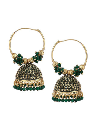 Gold-Plated Alloy Green Hoop Jhumka Earrings - The Pari - Distacart