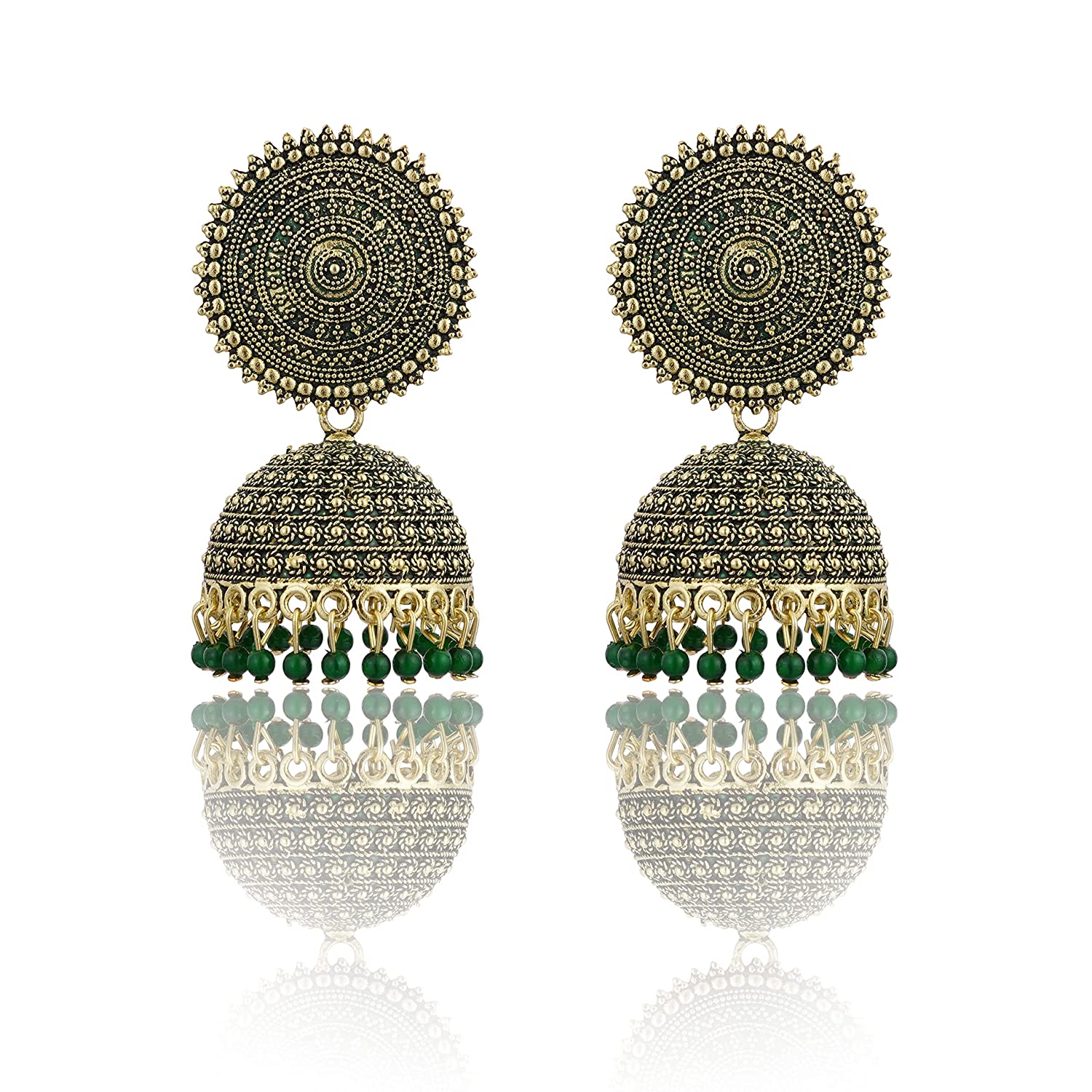 Gold-Plated Alloy Green Sun Shaped Jhumka Earrings - The Pari - Distacart