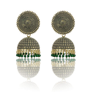Gold-Plated Alloy Green Sun Shaped Jhumka Earrings - The Pari - Distacart