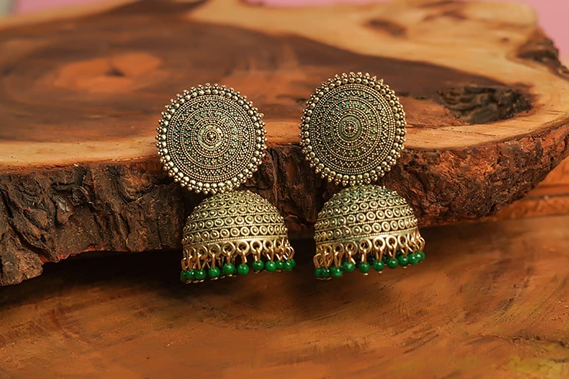 Buy online Green Metal Jhumka Earrings from fashion jewellery for Women by  Subharpit for ₹279 at 72% off | 2024 Limeroad.com
