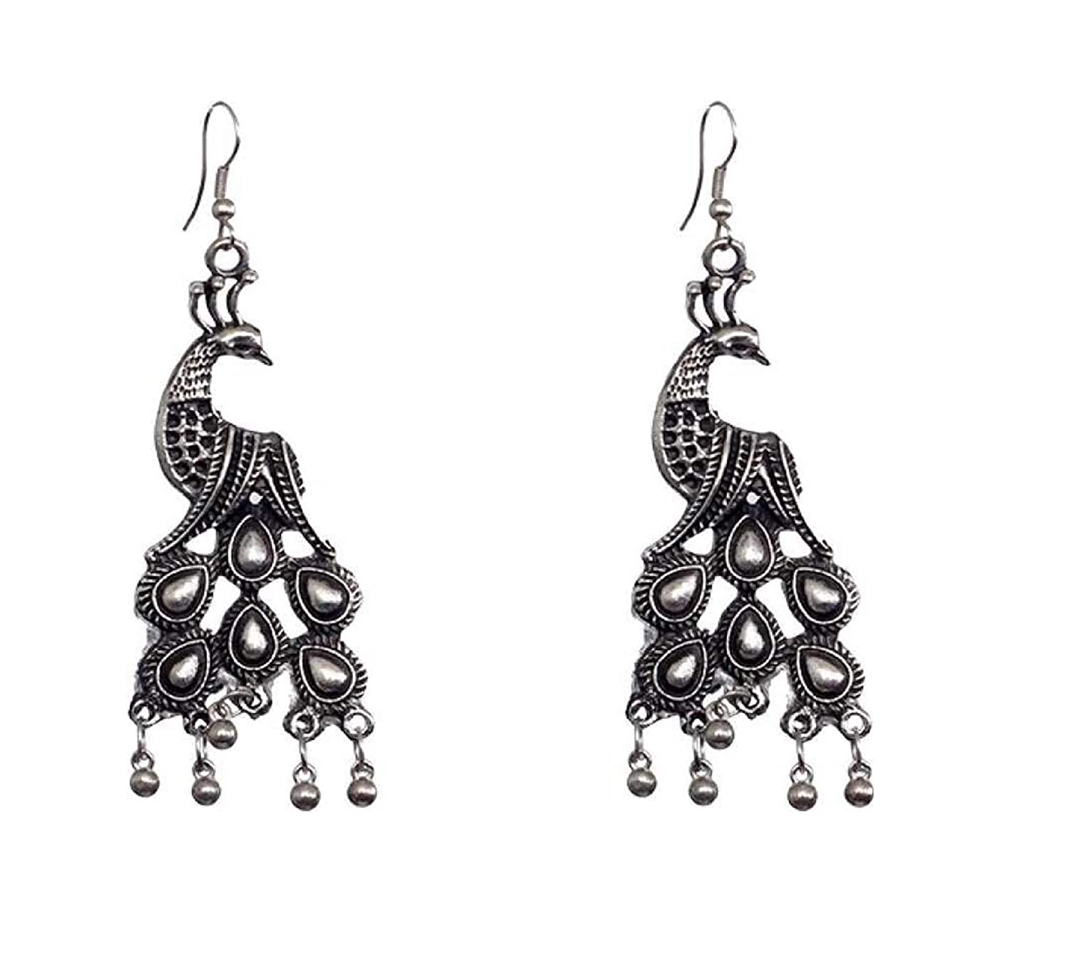 Rhodium-Plated Alloy Silver Mirror Studded Moon Earrings - The Pari - Distacart