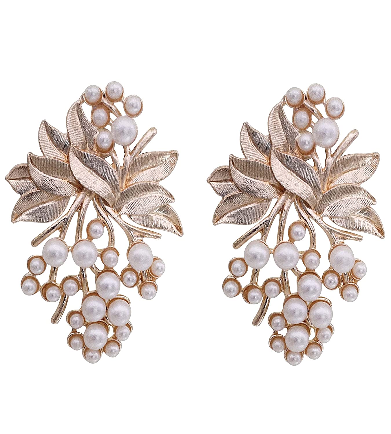 Rhodium-Plated Alloy Designer Golden Pearl Earrings - The Pari - Distacart