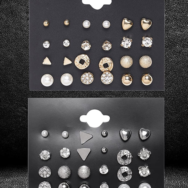 Rhodium-Plated Alloy Set Of 24 Earrings Combo - The Pari - Distacart