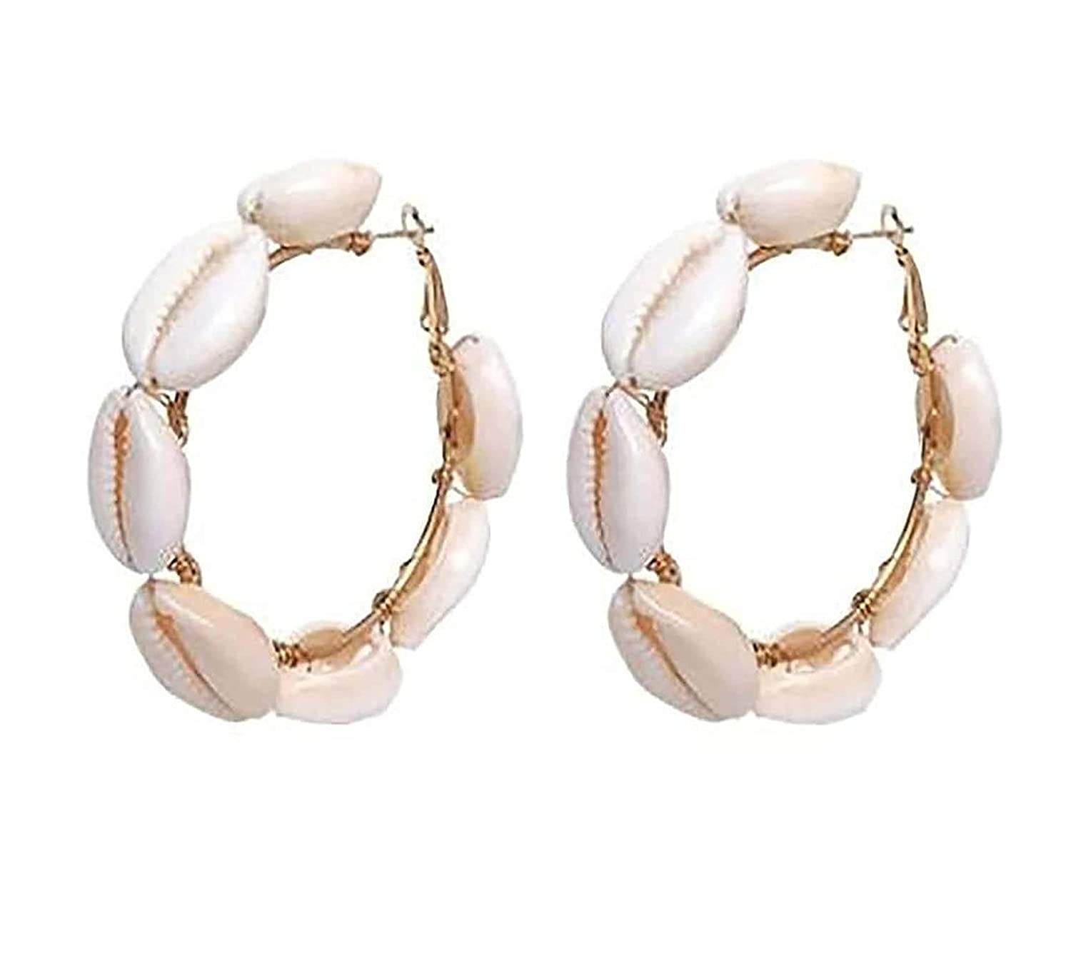 Gold-Plated Alloy Sea Shell Hoop Earrings - The Pari - Distacart