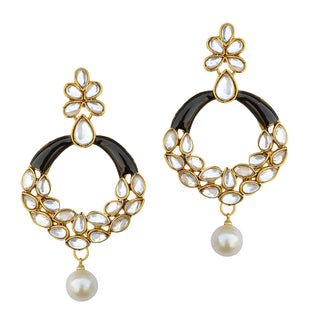 Gold-Plated Alloy Black Enamel Ethnic Earrings - The Pari - Distacart