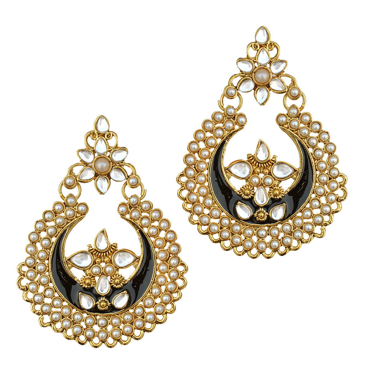 Gold-Plated Alloy Black Enamel Ethnic Earrings - The Pari - Distacart