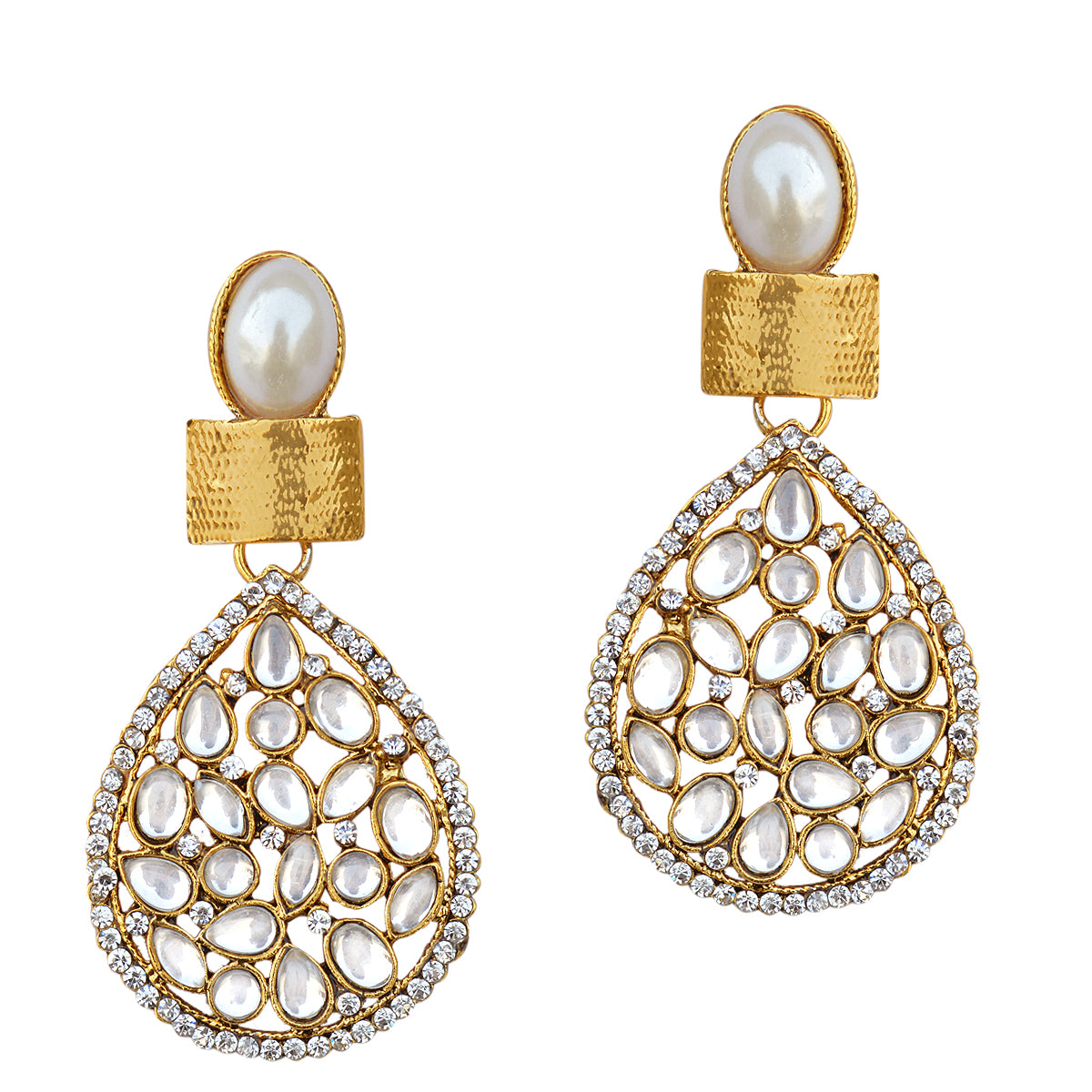 Gold-Plated Alloy Traditional Look Pearl Studded Earrings - The Pari - Distacart