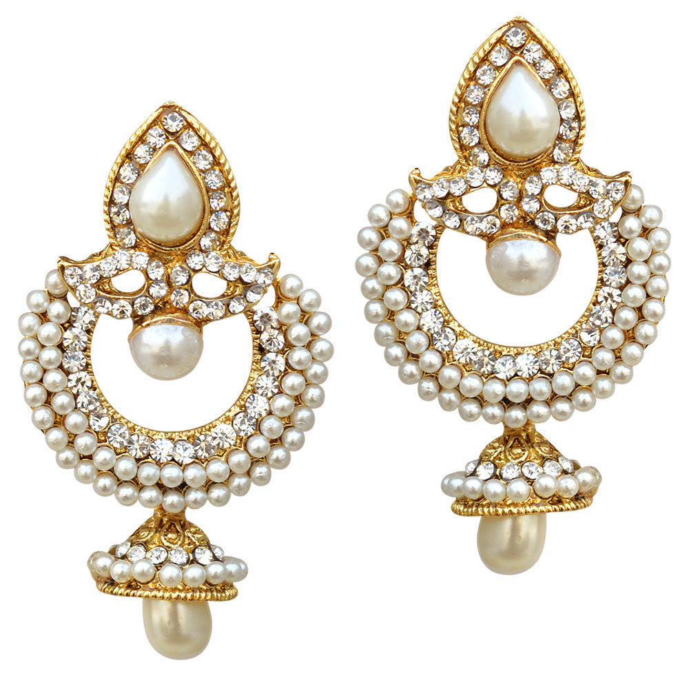 Gold-Plated Alloy Traditional Look Pearl Studded Earrings - The Pari - Distacart