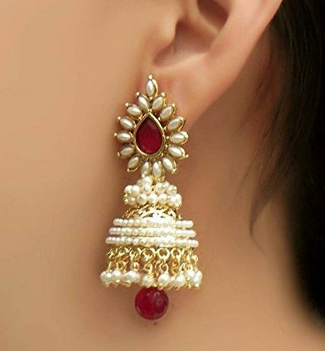 Gold-Plated Alloy Pearl Studded Jhumka Earrings - The Pari - Distacart