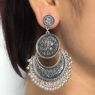 Silver-Plated Alloy Oxidised Designer Earrings - The Pari - Distacart