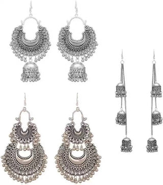 Silver-Plated Alloy Oxidised 3 Earrings Combo - The Pari - Distacart