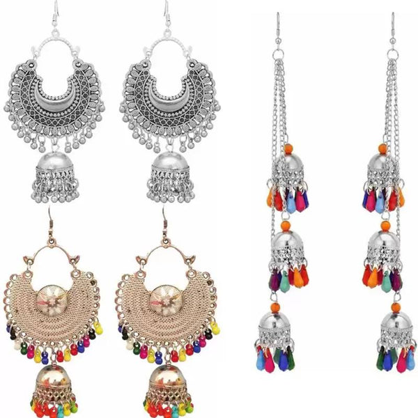 Silver-Plated Alloy Oxidised 3 Earrings Combo - The Pari - Distacart