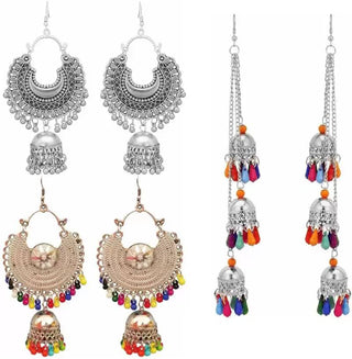 Silver-Plated Alloy Oxidised 3 Earrings Combo - The Pari - Distacart