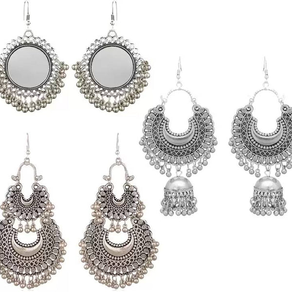Silver-Plated Alloy Oxidised 3 Earrings Combo - The Pari - Distacart