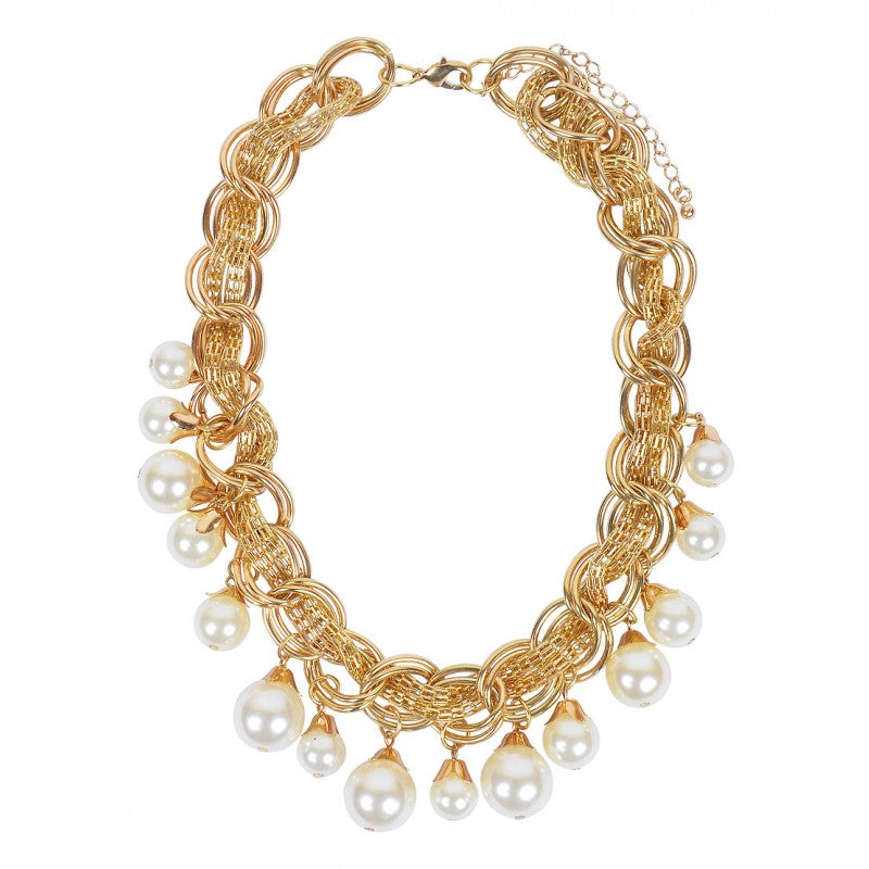 Gold-Plated Alloy Pearl Statement Necklace - The Pari - Distacart