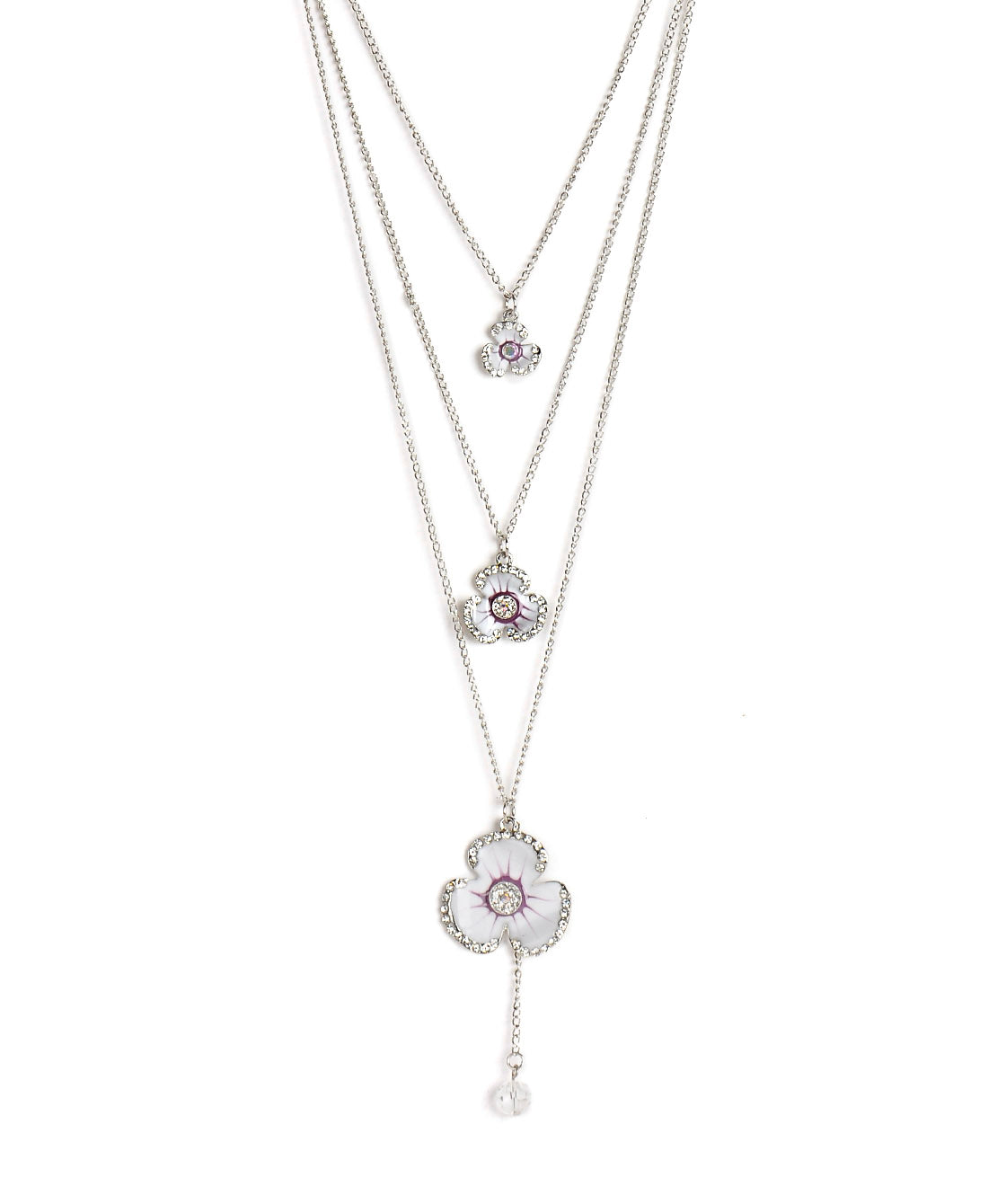 Silver-Plated Alloy Long Three Chain Flower Necklace - The Pari - Distacart