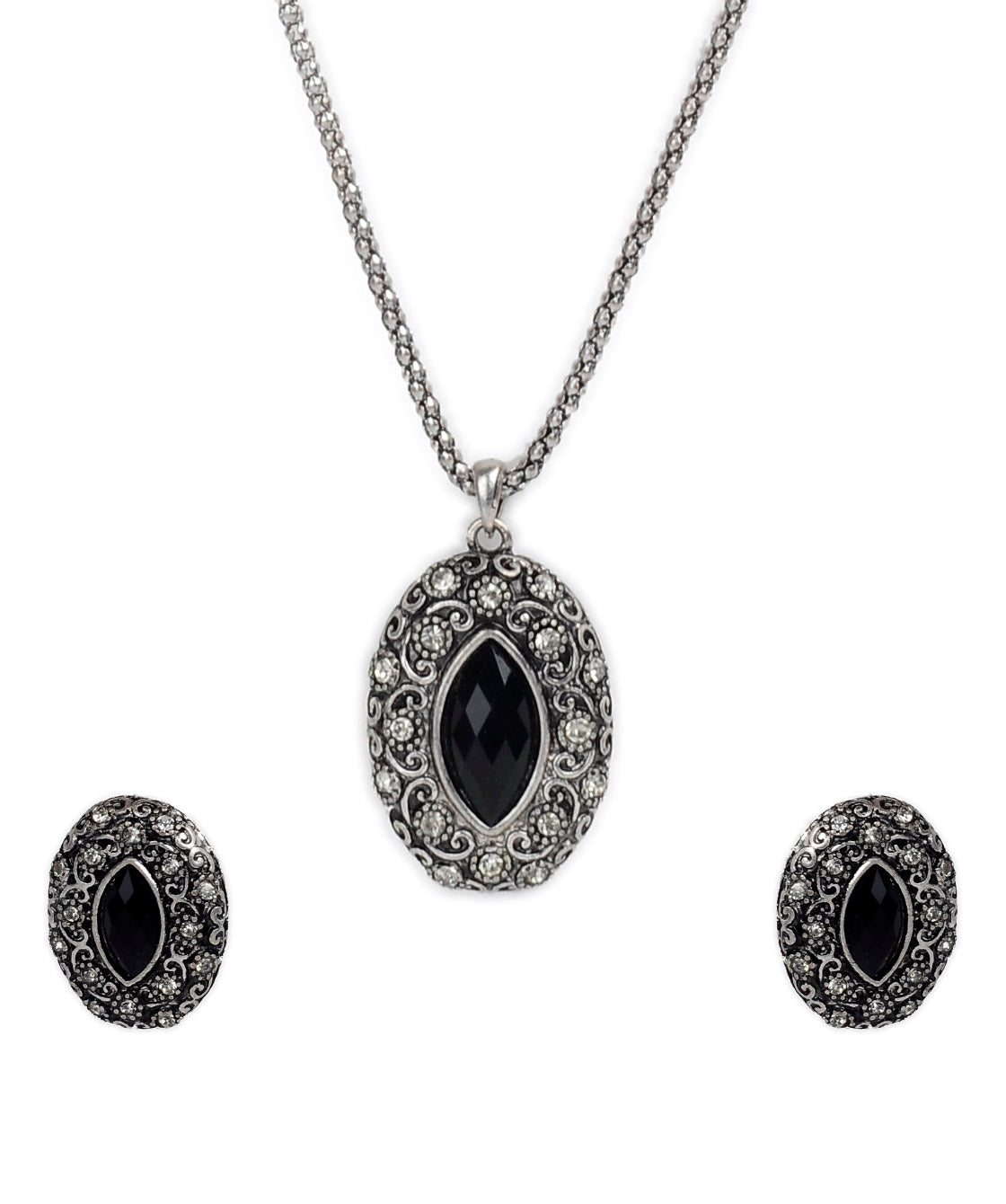 Silver-Plated Alloy Black Stone Pendant Necklace - The Pari - Distacart