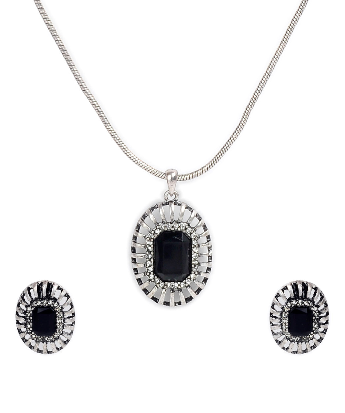 Silver-Plated Alloy Black Stone Pendant Necklace - The Pari - Distacart