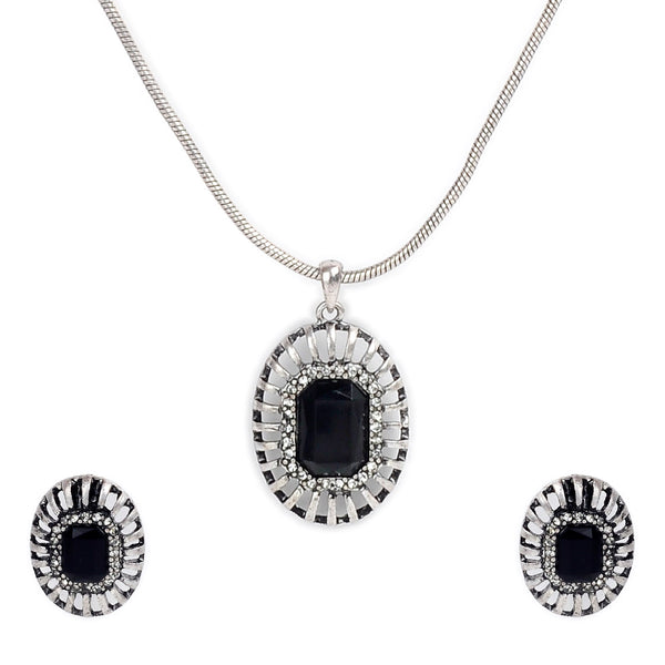 Silver-Plated Alloy Black Stone Pendant Necklace - The Pari - Distacart