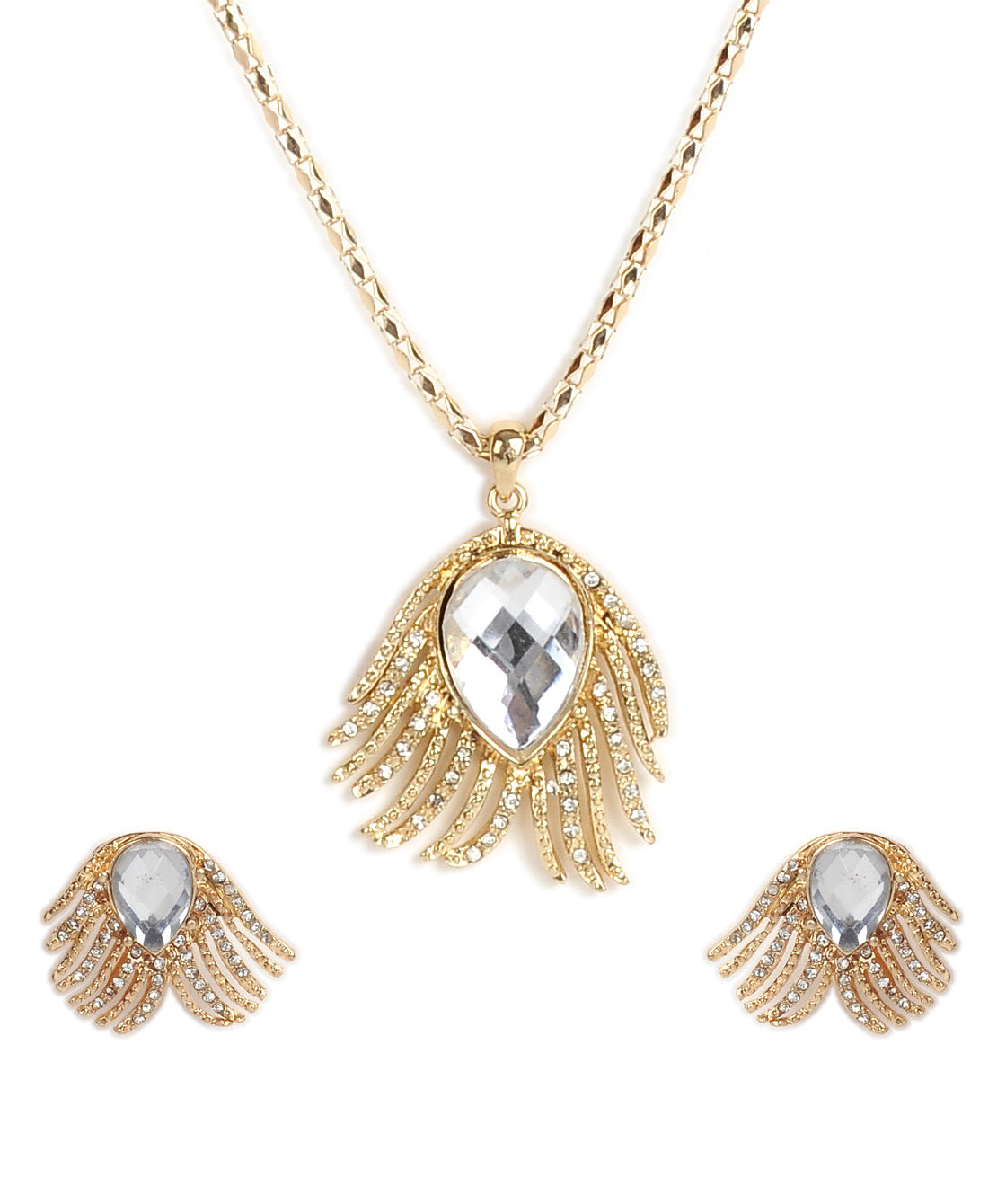 Gold-Plated Alloy Golden Stones Studded Pendant Necklace - The Pari - Distacart