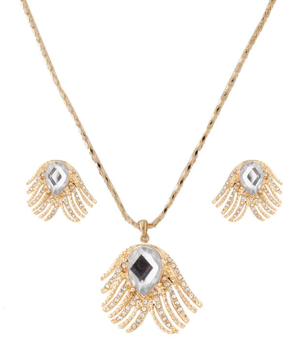Gold-Plated Alloy Golden Stones Studded Pendant Necklace - The Pari - Distacart