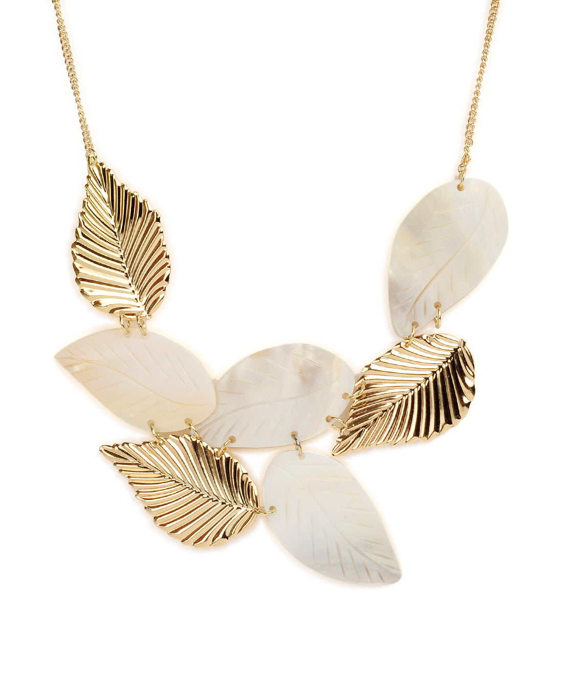Gold-Plated Alloy Shell And Brass Leaf Statement Necklace - The Pari - Distacart