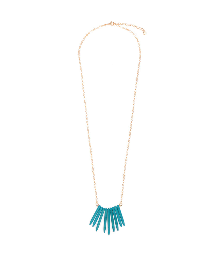 Gold-Plated Alloy Blue Tribal Long Chain Necklace - The Pari - Distacart