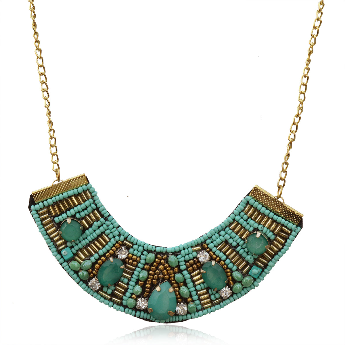 Gold-Plated Alloy Handcrafted Green Beaded Short Necklace - The Pari - Distacart