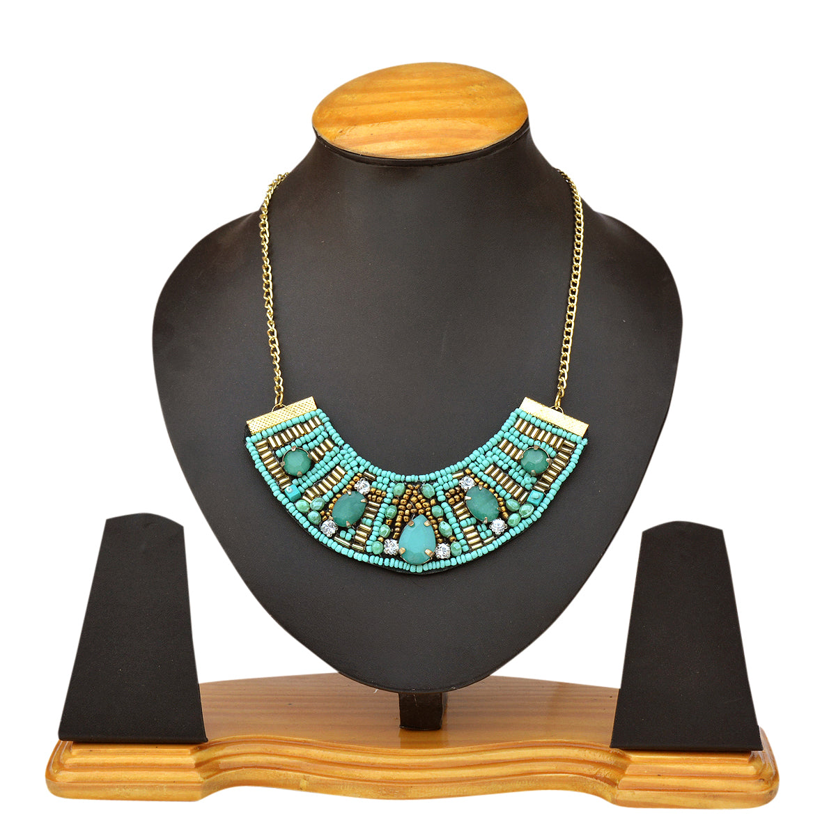 Gold-Plated Alloy Handcrafted Green Beaded Short Necklace - The Pari - Distacart