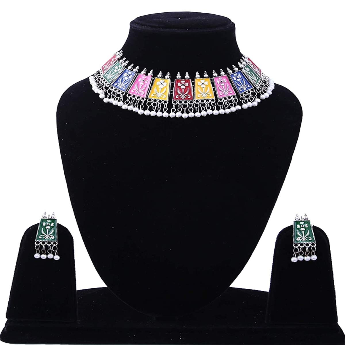 Rhodium-Plated Alloy Eanamel Coated Multicolour Choker Necklace - The Pari - Distacart