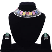 Thumbnail for Rhodium-Plated Alloy Eanamel Coated Multicolour Choker Necklace - The Pari - Distacart