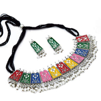 Thumbnail for Rhodium-Plated Alloy Eanamel Coated Multicolour Choker Necklace - The Pari - Distacart